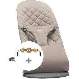Transat avec Arche de jeu – Gris sable / Coton, matelassage Classique / Gris foncé / Yeux espiègles