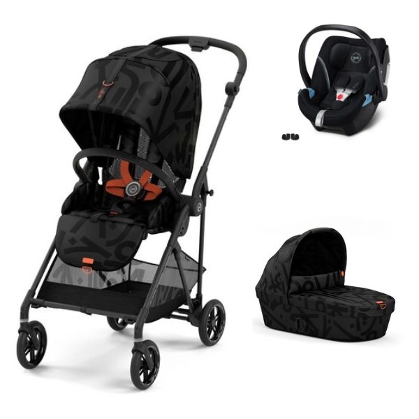 Poussette Cybex Melio 3 Street + Nacelle – Real Black + Coque Auto Aton 5 – Deep Black