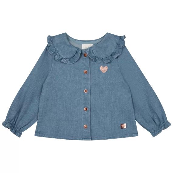 Blouse en jean à col volanté Fille Bleu