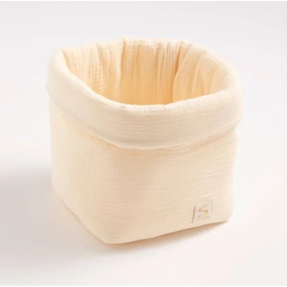 Panière De Rangement En Double Gaze De Coton Beige