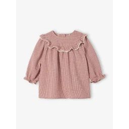 Robe naissance en flanelle motif vichy écru