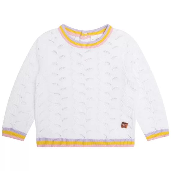 Pull en tricot bords rayés Fille Blanc