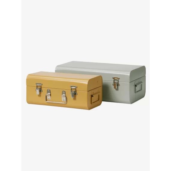 Lot de 2 malles en métal gigognes vert / jaune