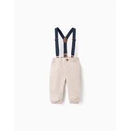 Pantalon En Sergé Avec Bretelles Gris Clair