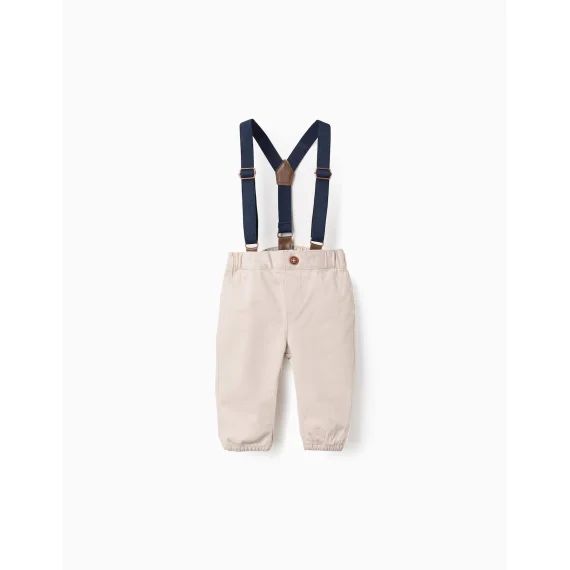 Pantalon En Sergé Avec Bretelles Gris Clair