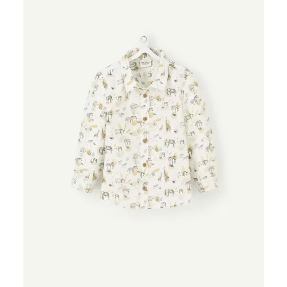 Chemise blanche en coton avec imprimé savane bébé garçon