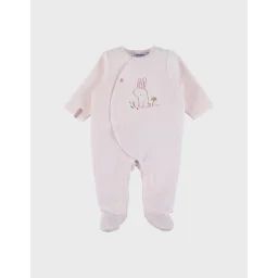Pyjama Bébé En Velours Avec Broderie Lapin Rose