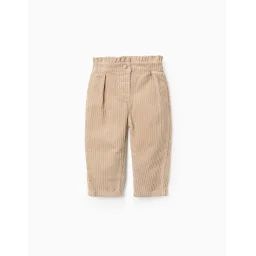 Pantalon Paperbag En Velours Côtelé Gris Clair