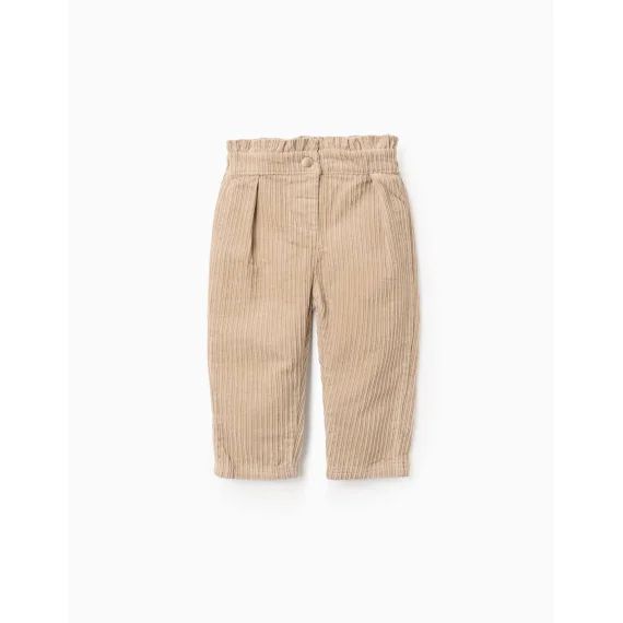 Pantalon Paperbag En Velours Côtelé Gris Clair