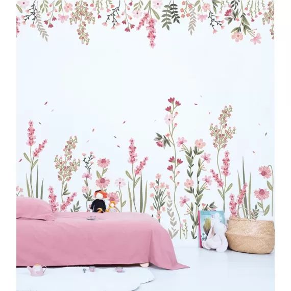 Papier peint Magenta champs de fleurs (200 X 248 CM)