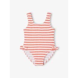 Maillot de bain 1 pièce bébé fille rayé abricot