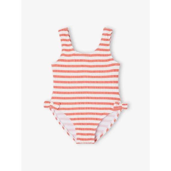 Maillot de bain 1 pièce bébé fille rayé abricot