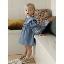 Robe bébé en denim brodé stone