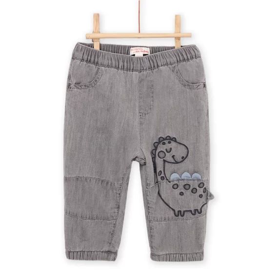 Jean Uni À Motif Dinosaure – Denim gris