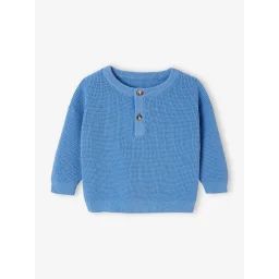 Pull en maille nid d&rsquo;abeille bébé encolure tunisienne bleu