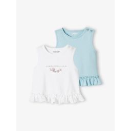 Lot de 2 Tee-shirts bébé à volants bleu ciel