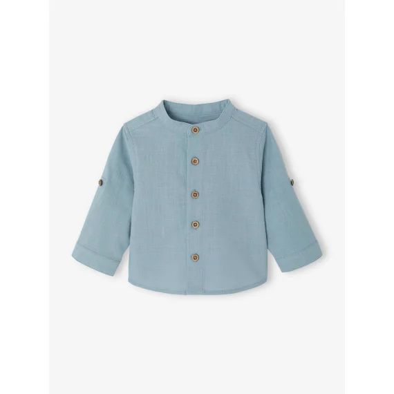 Chemise manches retroussables bébé bleu grisé