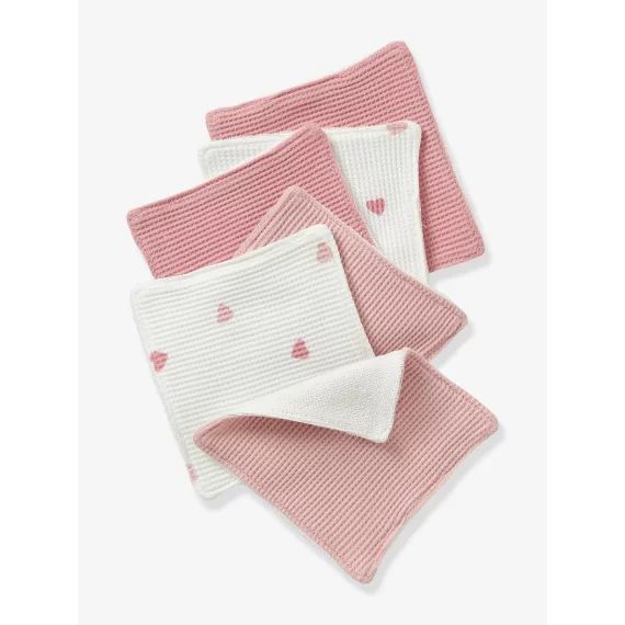 Lot de 6 lingettes lavables rose/coeurs