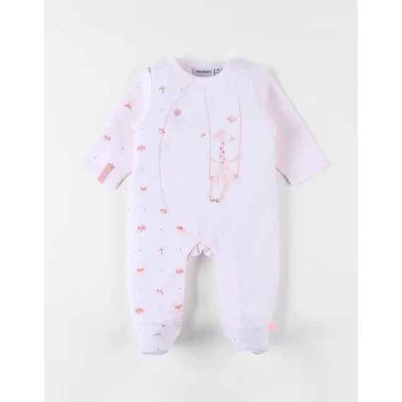Pyjama 1 Pièce Imprimé Papillons Et Girafe En Jersey Clair Rose