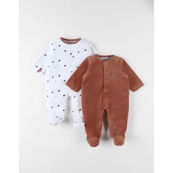 Set de 2 pyjamas dors-bien imprimé ours en velours beige