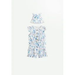 Combishort Bébé + Chapeau En Gaze De Coton Océan D&rsquo;amour Ecru