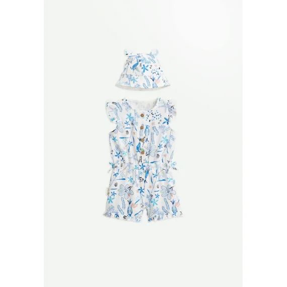 Combishort Bébé + Chapeau En Gaze De Coton Océan D&rsquo;amour Ecru