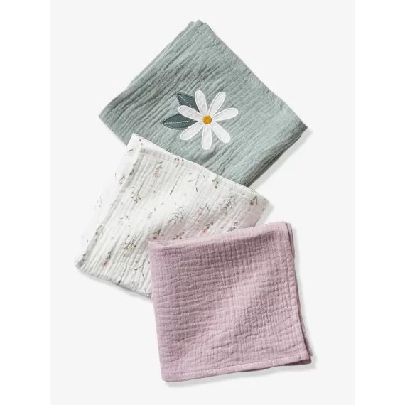 Lot de 3 langes en gaze de coton DOUCE PROVENCE parme / écru / vert