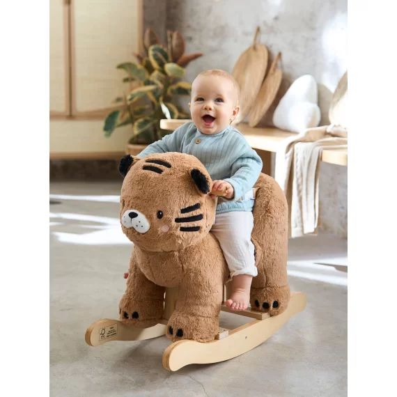 Tigre à bascule bébé en bois FSC® jaune