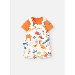 Ensemble T-shirt Et Salopette Courte Imprimée Orange