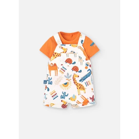 Ensemble T-shirt Et Salopette Courte Imprimée Orange