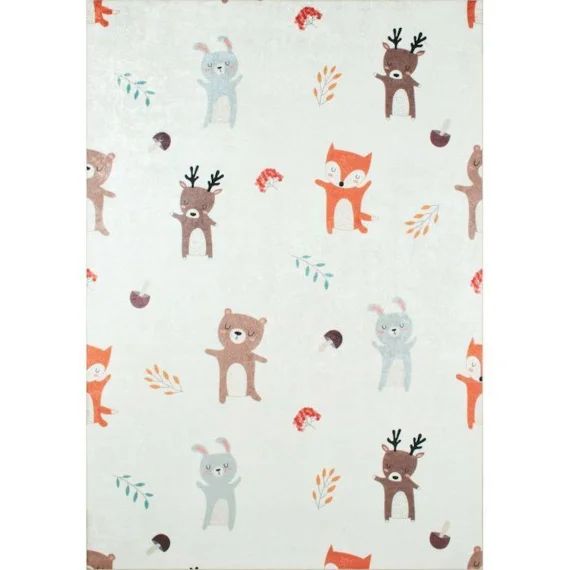 Tapis Chambre Enfant – Motifs Animaux – 160 X 230 Cm – Creme – Nazar Rugs Blanc