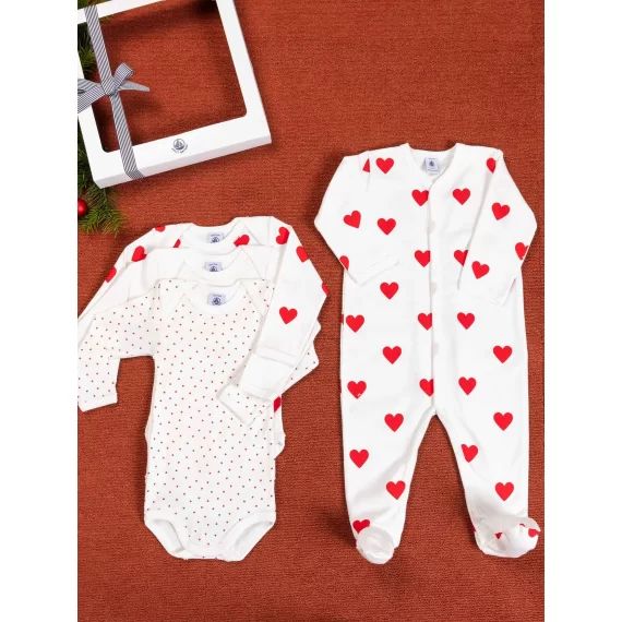 Coffret cadeau coeurs bébé PETIT BATEAU blanc imprimé
