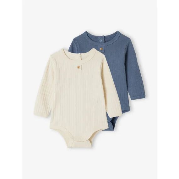 Lot 2 bodies bébé manches longues en coton bio bleu