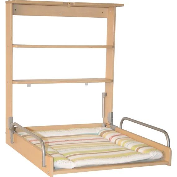 Table À Langer Murale Pliante + Matelas À Langer Déperlant Bois Naturel / Rayé Multicolor