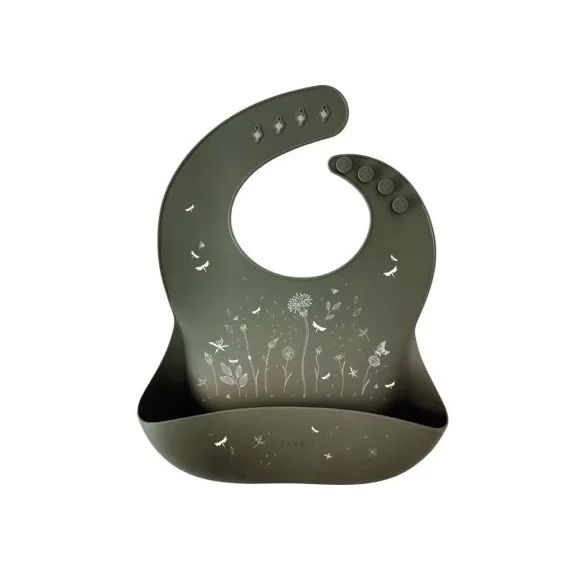 Bavoir en silicone à poche Au jardin Olive