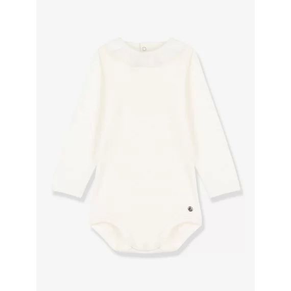 Body manches longues à collerette en coton bio PETIT BATEAU écru