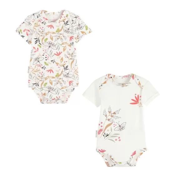 Lot De 2 Bodies Bébé Manches Courtes Toscane Blanc