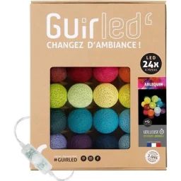 Guirlande lumineuse boules coton LED USB – Veilleuse bébé 2h –  3 intensités – 24 boules 2,4m – Arlequin bleu
