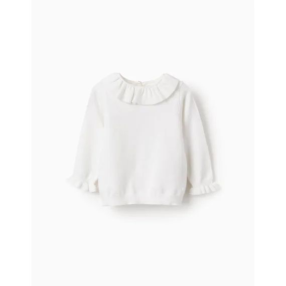 Pull En Maille Avec Volants Blanc
