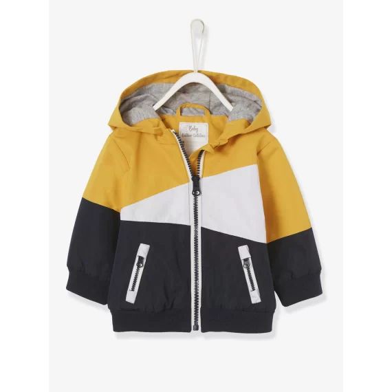 Coupe-vent à capuche tricolore bébé garçon jaune