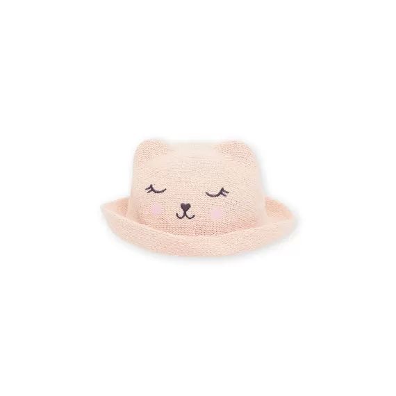 Chapeau De Paille Rose Dragée À Motif Tête De Chat