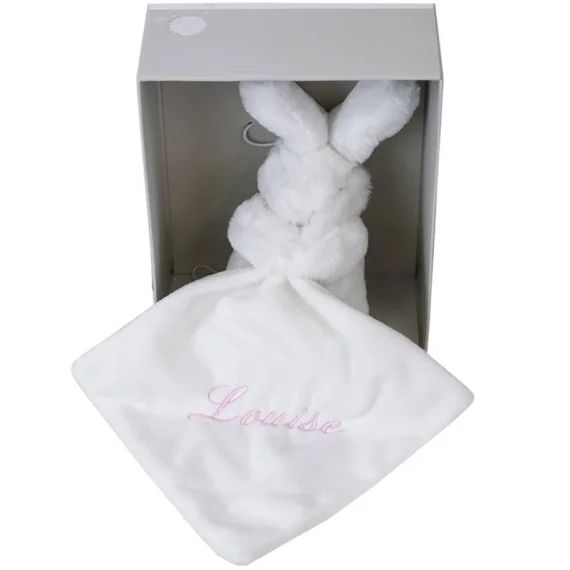 Doudou plat lapin rose (personnalisable)