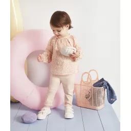 Pantalon slim bébé fille rose avec noeud fleuri –  – Soldes