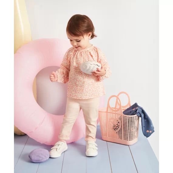 Pantalon slim bébé fille rose avec noeud fleuri –  – Soldes