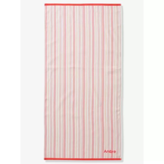 Serviette de plage / de bain fouta personnalisable rayé rose