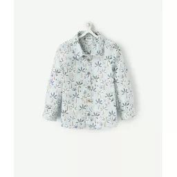 La chemise bleu ciel en coton imprimé palmiers –  – Soldes