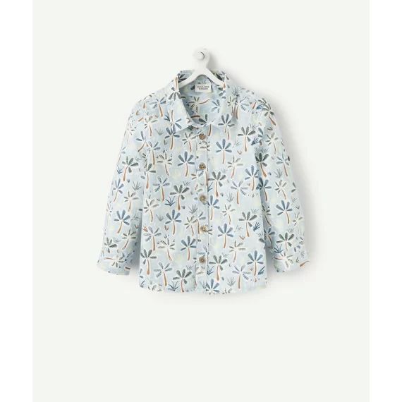 La chemise bleu ciel en coton imprimé palmiers –  – Soldes