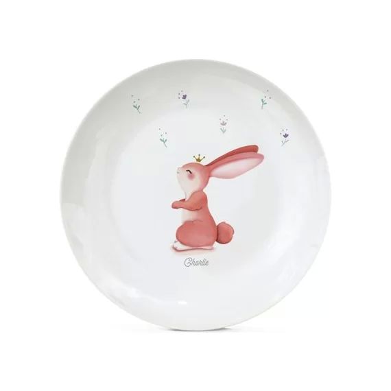 Assiette en porcelaine Lapin fleuri (personnalisable)