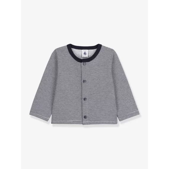 Cardigan bébé rayé milleraies en jersey épais – PETIT BATEAU marine