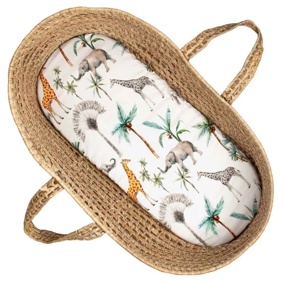 Drap Housse Couffin Ovale Safari Blanc Imprimé Safari